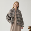 谜底千鸟格外套女2024冬新品复古棒球领拼接大廓形夹克244MW1685 商品缩略图0
