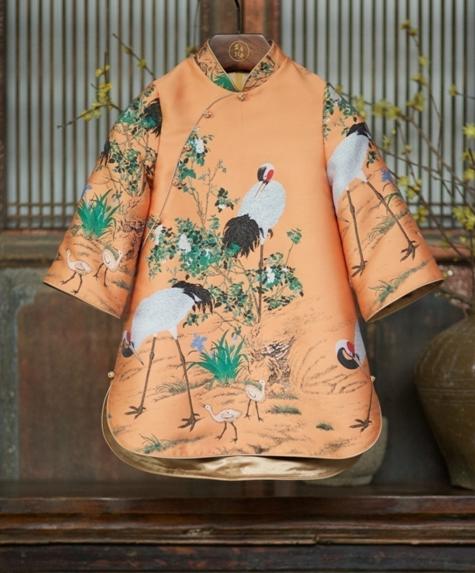 盛唐牡丹 |仙鹤斜襟女童夹棉上衣 商品图0