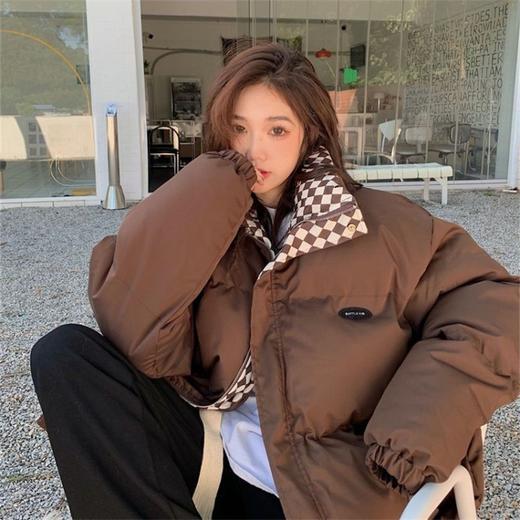 【显高显瘦！棋盘格棉衣外套】女冬复古港风加厚宽松面包服小众设计感原 宿棉服潮 商品图2