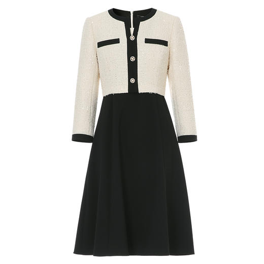 EITIE爱特爱气质优雅撞色拼接通勤显瘦小香风A字连衣裙秋新款D2407403 商品图5