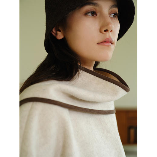 HeyDress围脖领毛呢大衣女秋冬法式羊毛宽松保暖气质短款呢子外套 商品图2