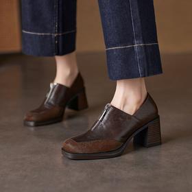 【预售5天】英伦风厚底小皮鞋，粗跟乐福鞋深口高跟单鞋YX&A1503