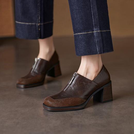 【预售5天】英伦风厚底小皮鞋，粗跟乐福鞋深口高跟单鞋YX&A1503 商品图0