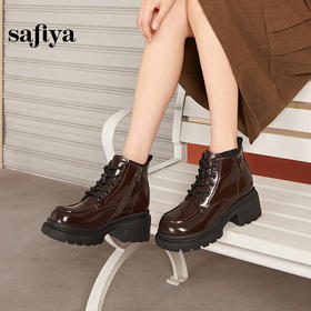 Safiya/索菲娅2024复古英伦时尚经典厚底粗跟短筒系带马丁靴 SF44116234