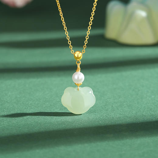 Winy925纯银玉锁平安和田玉仿珍珠项链配证书新中式国风送女友闺蜜节日生日礼物 商品图0