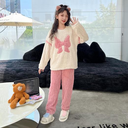 年货节！【亲子款家居服】儿童睡衣冬款加厚款公主新款女童套头法兰绒保暖珊瑚绒家居服套装 商品图1
