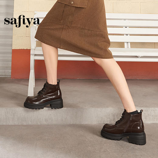 Safiya/索菲娅2024复古英伦时尚经典厚底粗跟短筒系带马丁靴 SF44116234 商品图3