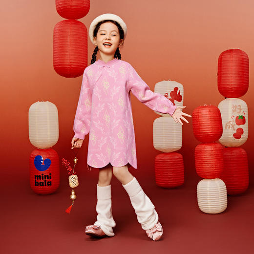 【崇明非遗土布联名】迷你巴拉连衣裙女童新中式拜年服毛衫 商品图2