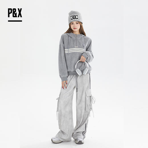 P&X设计师女装秋季长袖运动休闲时尚韩版短款卫衣824317392 灰色 商品图1