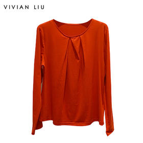 VIVIAN LIU薇薇安刘R2447301初秋女装新款圆领前襟打褶长袖针织衫