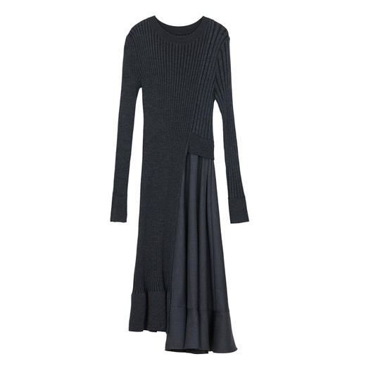 谜底针织连衣裙长袖女2024冬季新品通勤风修身拼接长裙244MZ1847 商品图4