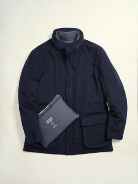 Loro Piana 90%美丽诺羊毛10%羊绒羽绒（内胆可拆卸）短款派克大衣