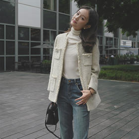 【顺丰包邮】00134 洛诗琳高定*绵羊毛银丝混纺小香风外套女03016