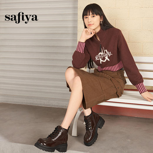 Safiya/索菲娅2024复古英伦时尚经典厚底粗跟短筒系带马丁靴 SF44116234 商品图2