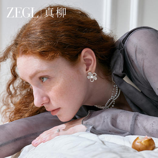 ZEGL真柳设计师lacelady芭蕾系列花朵耳钉女独特耳环人造珍珠耳饰 商品图1