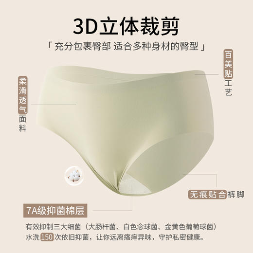 【7A抑菌】洁丽雅4条装女士中腰运动内裤双层纯棉内裆舒适裸感透气三角裤 商品图6