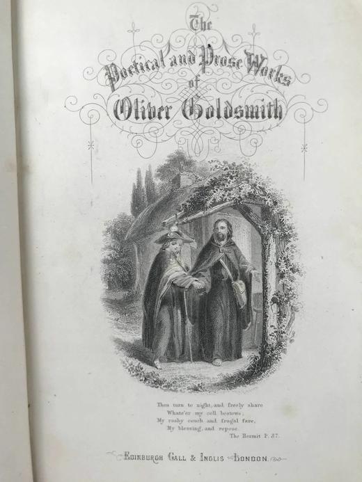 约19世纪后期 戈德史密斯诗歌与散文集 6幅钢版画插图 全真皮精装32开 商品图4