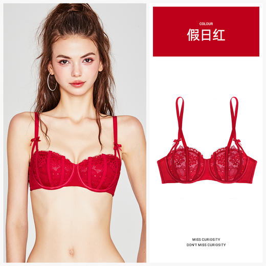 好奇蜜斯内衣女性感夏超薄防下垂法式纯欲蕾丝文胸罩套装新白 Case  凯斯文胸 商品图4