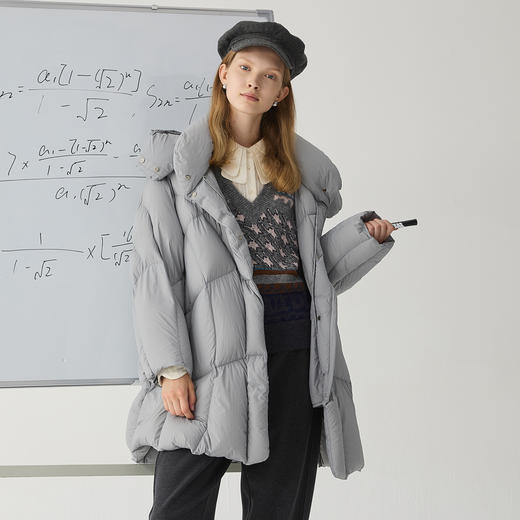 谜底中长款羽绒服女2024冬新品简约时尚宽松加厚鹅绒服244MY1643 商品图1