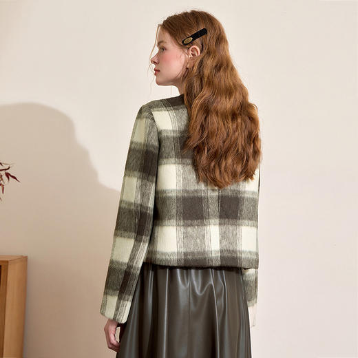 小香风格纹短款圆领外套女秋冬简约优雅保暖呢料外套V4242922 商品图4