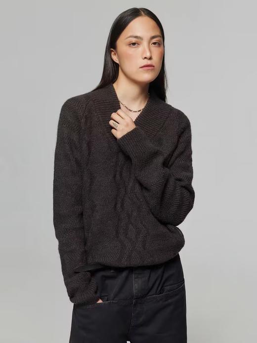 Simple Project/M23141/羊毛混纺菱形花纹V领长袖套头毛衣针织衫 商品图3