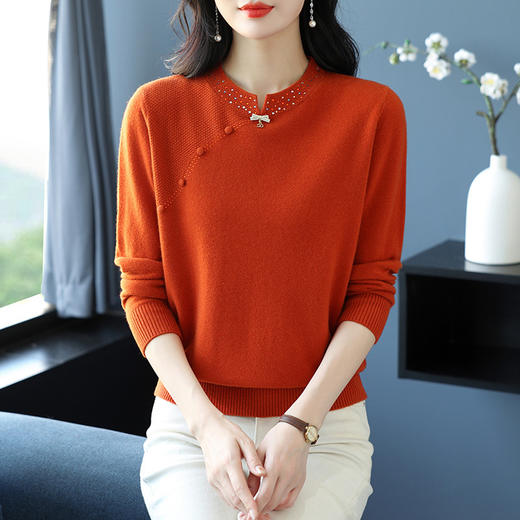 CC-XX-6126秋冬新款旗袍领100纯羊毛衫女内搭洋气宽松毛衣打底衫女 商品图2