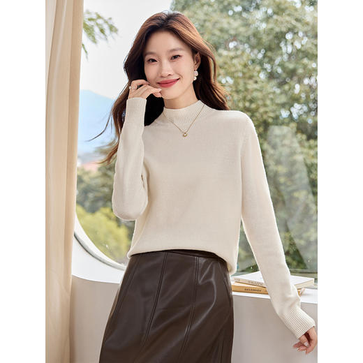 【年货节】熙世界100美利奴羊毛衫半高领毛衣女秋冬新款套头针织打底衫内搭 商品图2