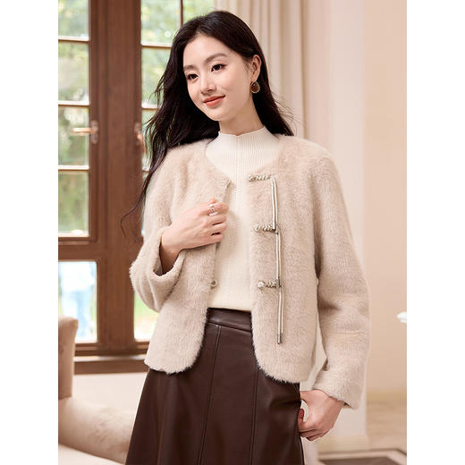 【年终特卖】熙世界皮毛一体毛绒外套女短款小个子冬季仿水貂毛皮草毛茸茸上衣 商品图2