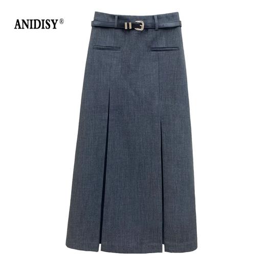 时尚知性高腰拉链皮带抽褶修身半身裙 商品图4