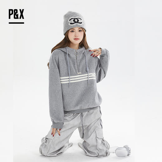 P&X设计师女装秋季长袖运动休闲时尚韩版短款卫衣824317392 灰色 商品图2
