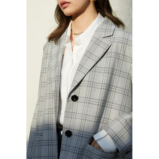 HeyDress法式格纹西装女春秋宽松显瘦休闲通勤平驳领外套上衣 商品图1