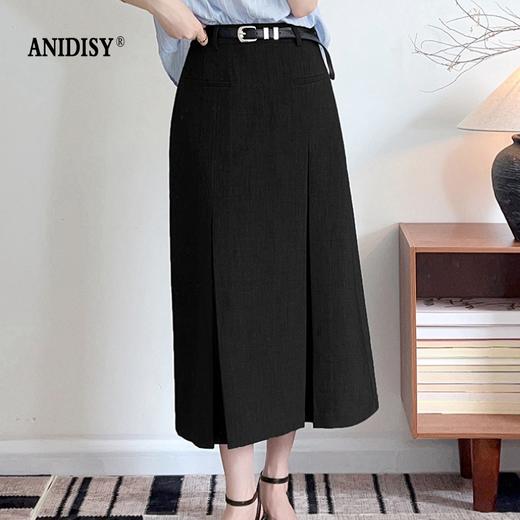 时尚知性高腰拉链皮带抽褶修身半身裙 商品图3