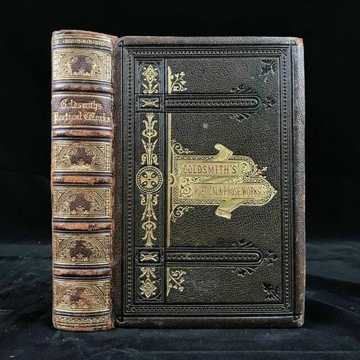 约19世纪后期 戈德史密斯诗歌与散文集 6幅钢版画插图 全真皮精装32开 商品图0