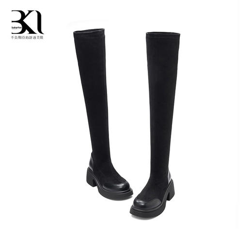 BAKERLOO女鞋牛皮弹力绒过膝长靴 商品图3