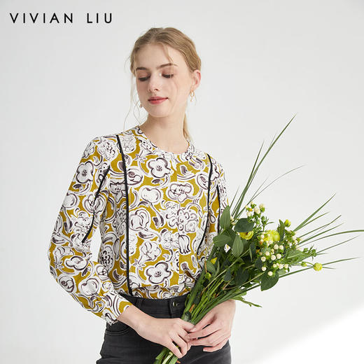 VIVIAN LIU薇薇安刘D2413001夏女装新款圆领印花长袖衬衫 商品图0
