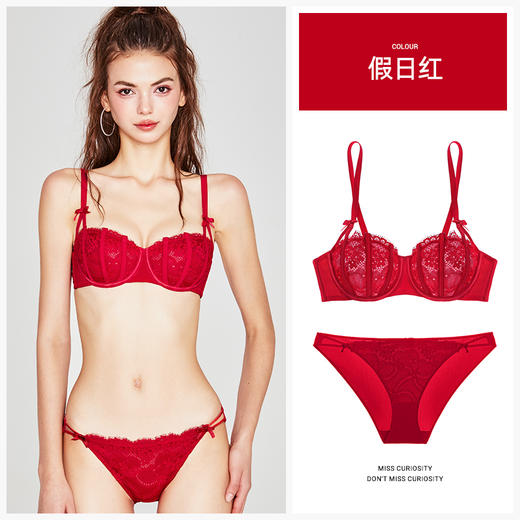 好奇蜜斯内衣女性感夏超薄防下垂法式纯欲蕾丝文胸罩套装新白 Case  凯斯文胸 商品图5