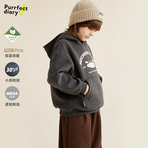 【潮酷百搭款 内里复合奥粒绒】儿童复古印花加绒连帽卫衣PDWY2303 商品图2