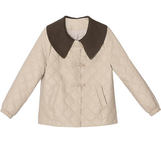 QYM YM-B98826-Y时尚皮外套夹棉保暖秋冬季女装娃娃领薄款棉衣单排扣休闲外套 商品图4