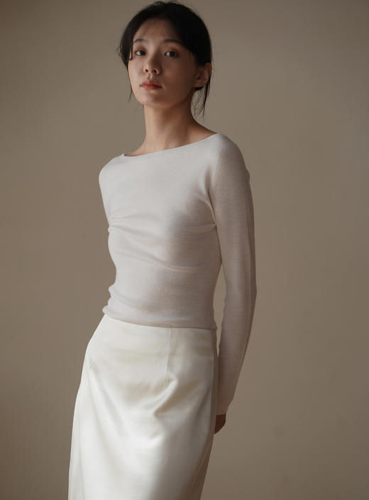 年终特惠 不退不换！！！人人必入羊绒真丝女神云感系列|可机洗的无缝一体一字领长袖针织打底衫 商品图1