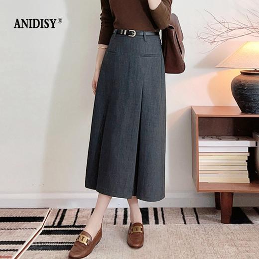 时尚知性高腰拉链皮带抽褶修身半身裙 商品图0