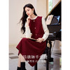 【专属特价】熙世界玛德琳千金赫本风红色连衣裙女秋冬新款拼接磨毛假两件裙子 商品缩略图1