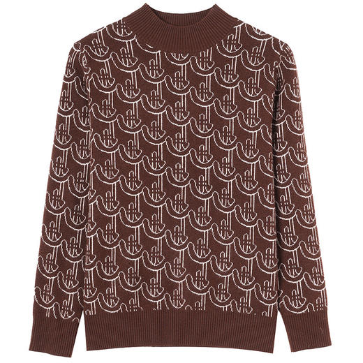 CC-103-86633新款半高领提花宽松女士上衣打底衫秋冬气质百搭羊毛厚款针织衫女 商品图4