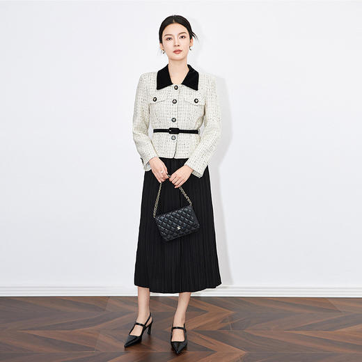 【高货wl】全新升级【铂金会员367/天猫489/差价122】(94132) 洛诗琳法式轻奢高级亮片编织粗花小香风外套压褶半裙套装 商品图3