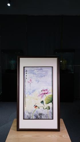 新粉彩荷塘清趣瓷板