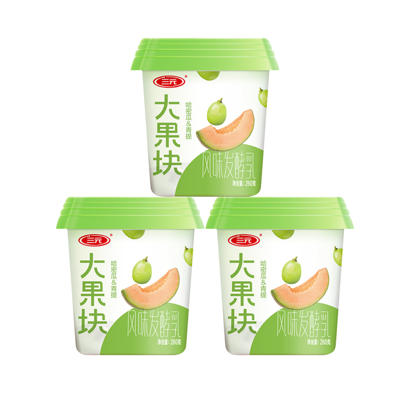 【自提-低温】大果块风味酸牛奶-哈密瓜+青提260g*3