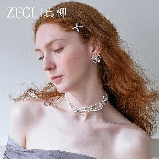 ZEGL真柳设计师lacelady芭蕾系列花朵耳钉女独特耳环人造珍珠耳饰 商品图2