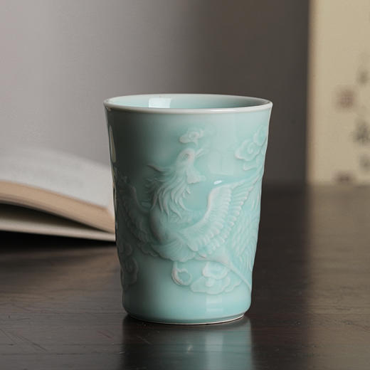 省大师雷慧仙出品龙泉青瓷粉青釉龙凤对杯可乐杯 商品图3
