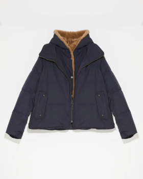 Yves Salomon - Down Jacket Technical Fabric /Mink - Navy/Pastel - 女装 - 羽绒服 - 深蓝色