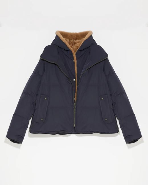 Yves Salomon - Down Jacket Technical Fabric /Mink - Navy/Pastel - 女装 - 羽绒服 - 深蓝色 商品图0