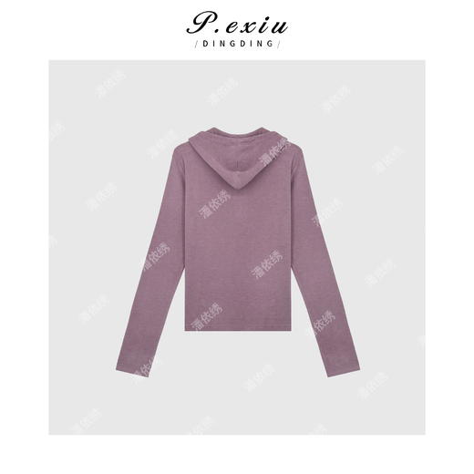 A008潘依绣丁丁宠粉PanYiXiu/潘依绣韩系简约连帽抽绳半门襟磨毛长袖T恤 W-62571 商品图1